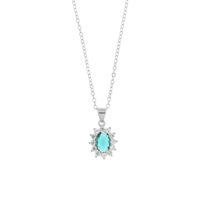 Collana in Argento 925 con zirconi bianchi e zircone centrale acqua
