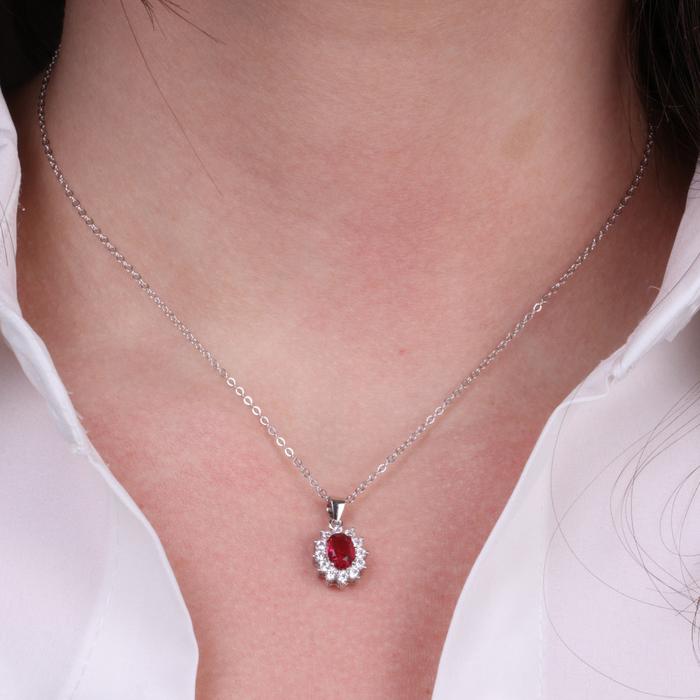 Collana in Argento 925 con zirconi bianchi e zircone centrale rosso