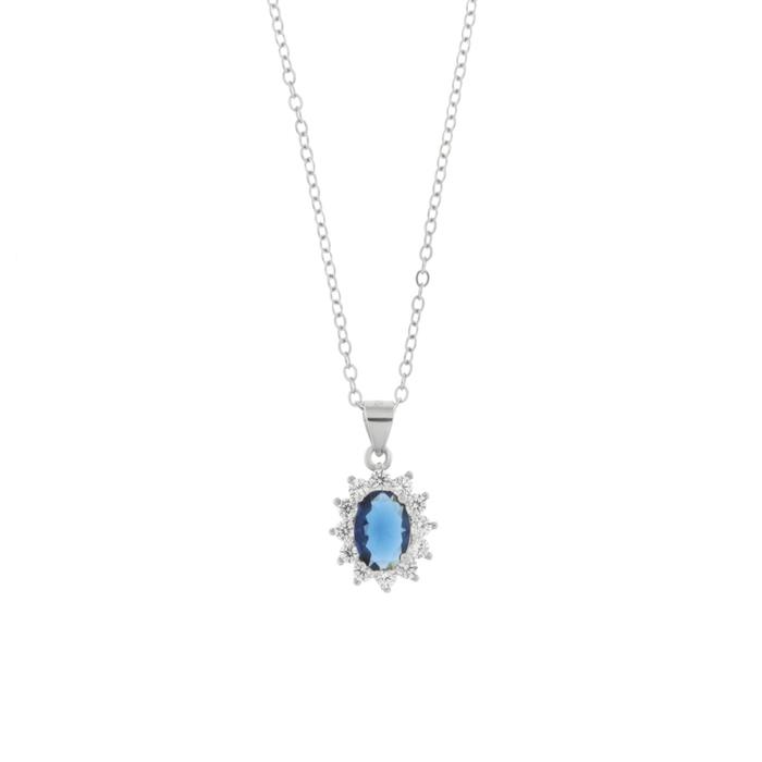 Collana in Argento 925 con zirconi bianchi e zircone centrale blu