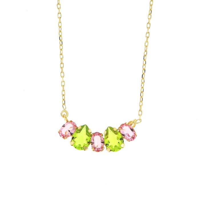 Collana in Argento 925 con cristalli verdi e rosa