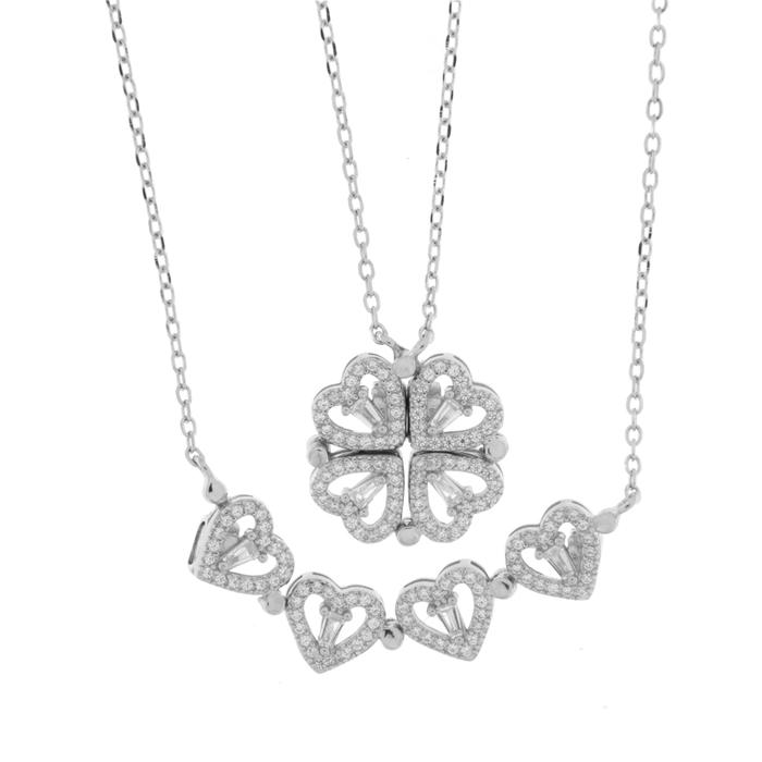 Collana in Argento 925 con ciondolo quadrifoglio magnetico pieghevole 2 in 1