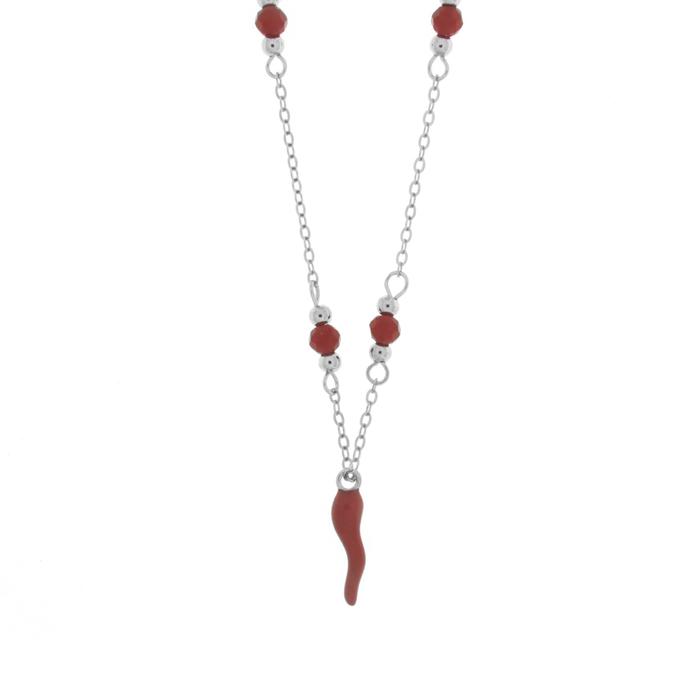 Collana in Argento 925 con corno rosso