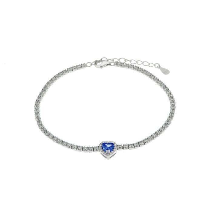 Bracciale in Argento 925 con cuore blu impreziosito da zirconi