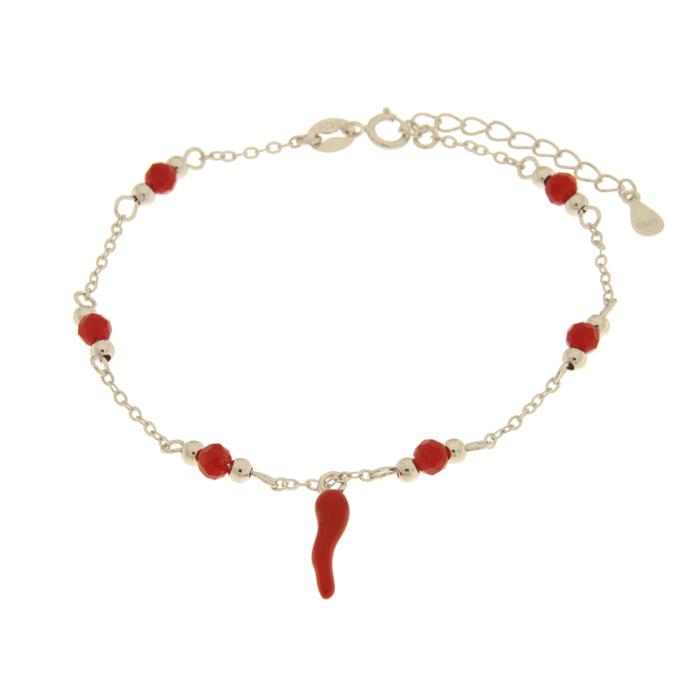 Bracciale in Argento 925 con corno rosso