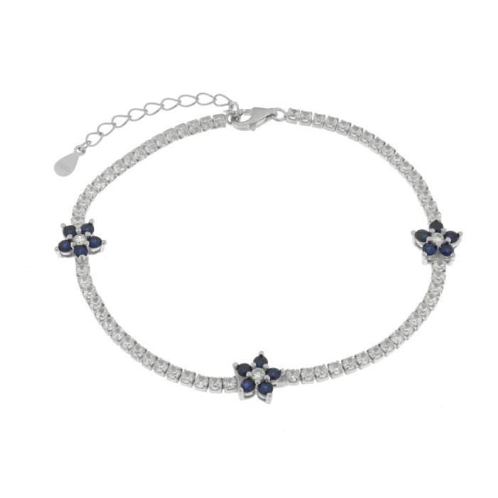 Bracciale in Argento 925 con fiori fucsia e zirconi