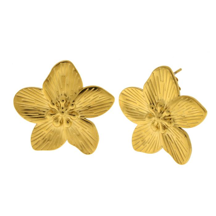 Boucles d'oreilles en acier avec fleurs rayées sur le lobe