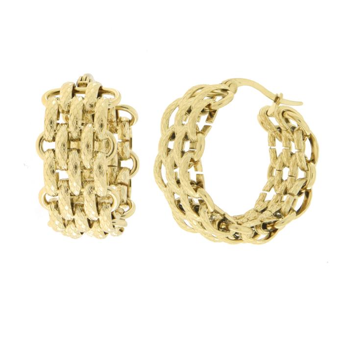 Boucles d'oreilles en acier avec créoles et maille tressée