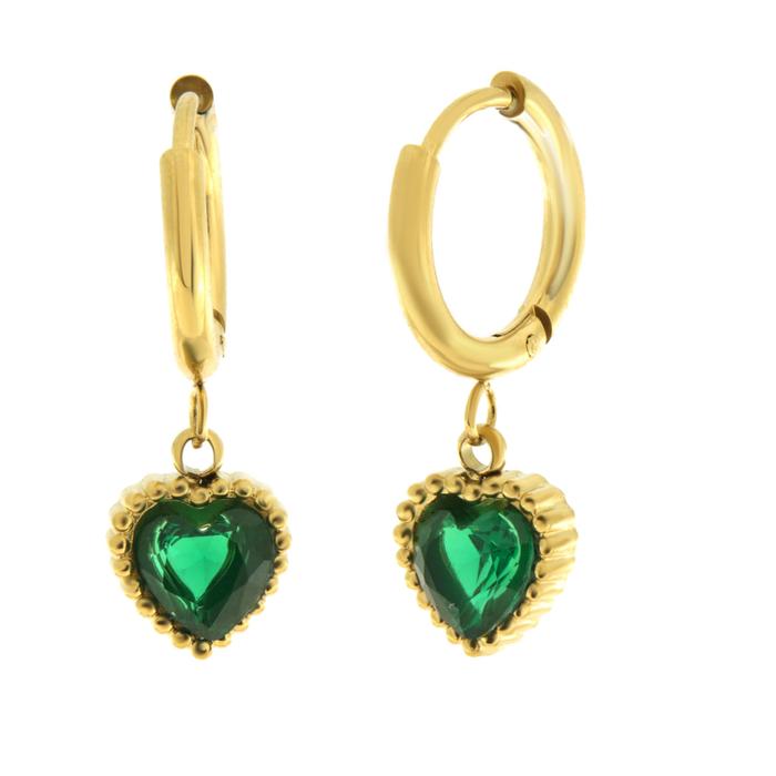 Orecchini in Acciaio cerchio con cuore verde