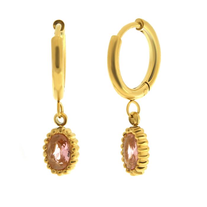 Orecchini in Acciaio cerchio con cristallo rosa