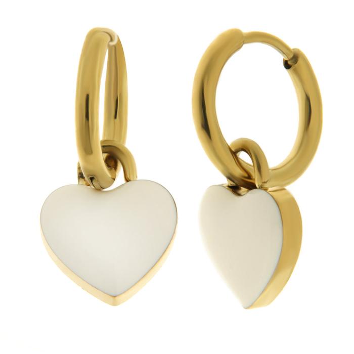 Orecchini in Acciaio cerchio con cuore bianco