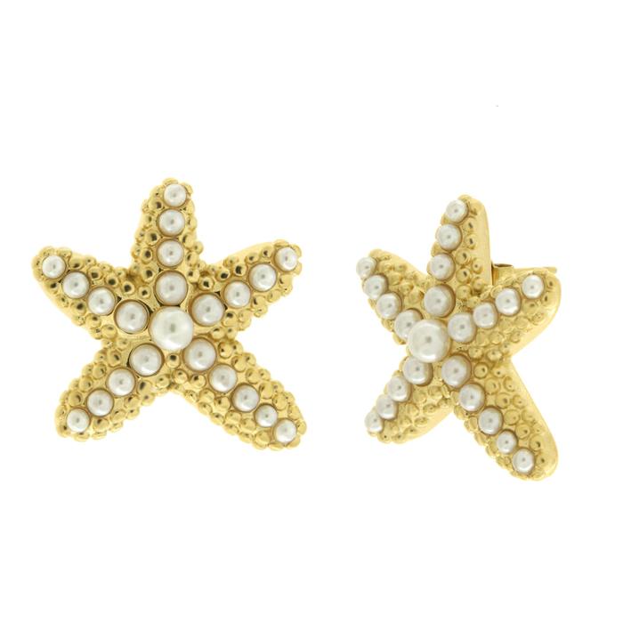 Orecchini in Acciaio stella marina con perle