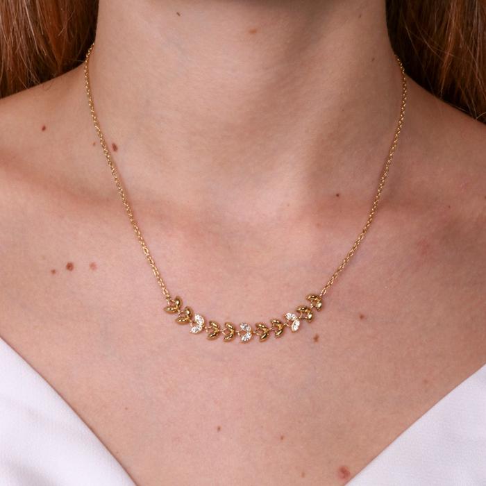 Collier en acier avec feuilles et zircone
