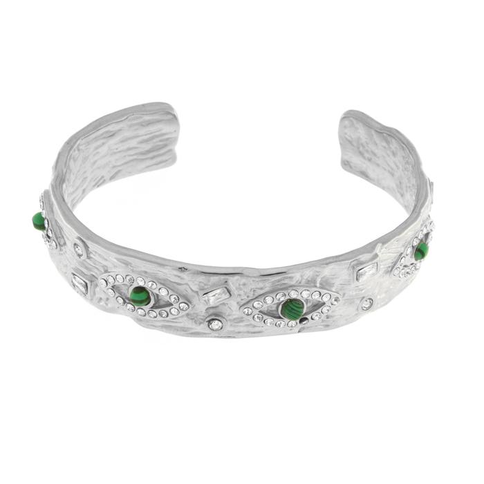Bracelet semi-rigide en acier orné d'yeux verts