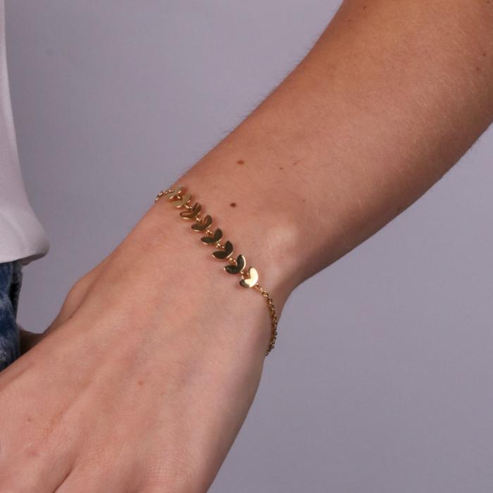 Bracelet en acier avec feuilles et zircons