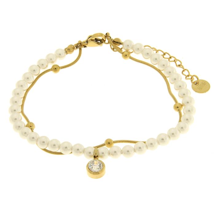 Bracciale in Acciaio doppia catena con perle e punto luce