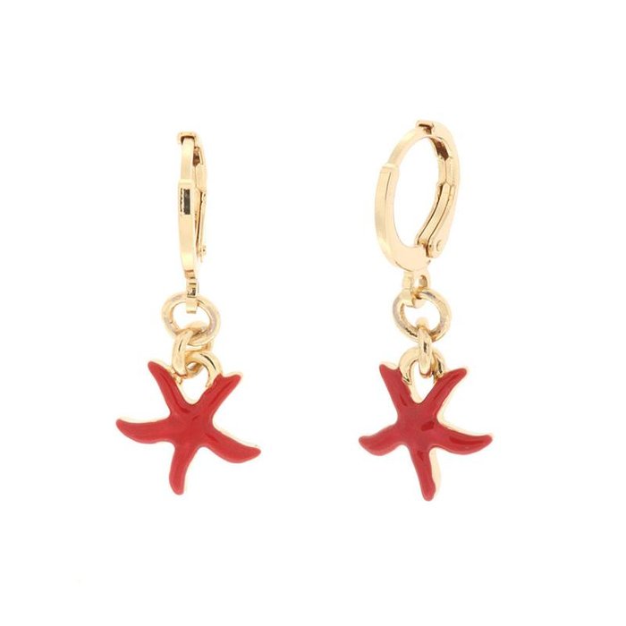 Metal earrings with red starfish pendant