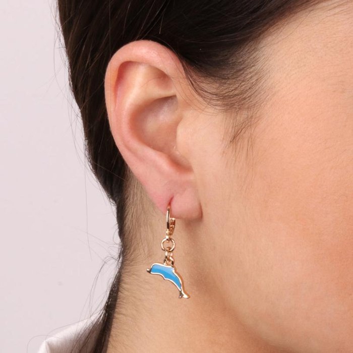 Boucles d'oreilles en métal avec pendentif dauphin
