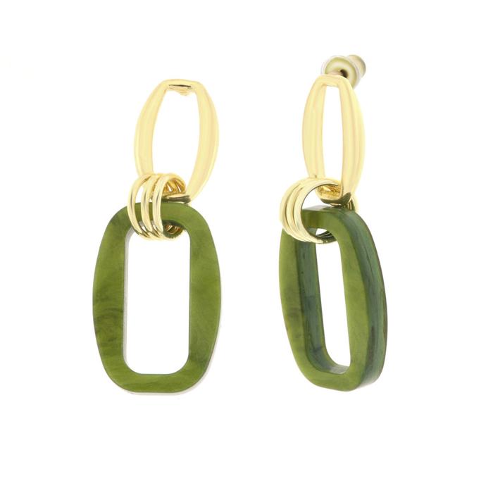 Boucles d'oreilles en métal à chaîne rectangulaire verte