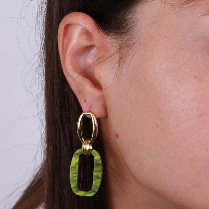 Boucles d'oreilles en métal à chaîne rectangulaire verte