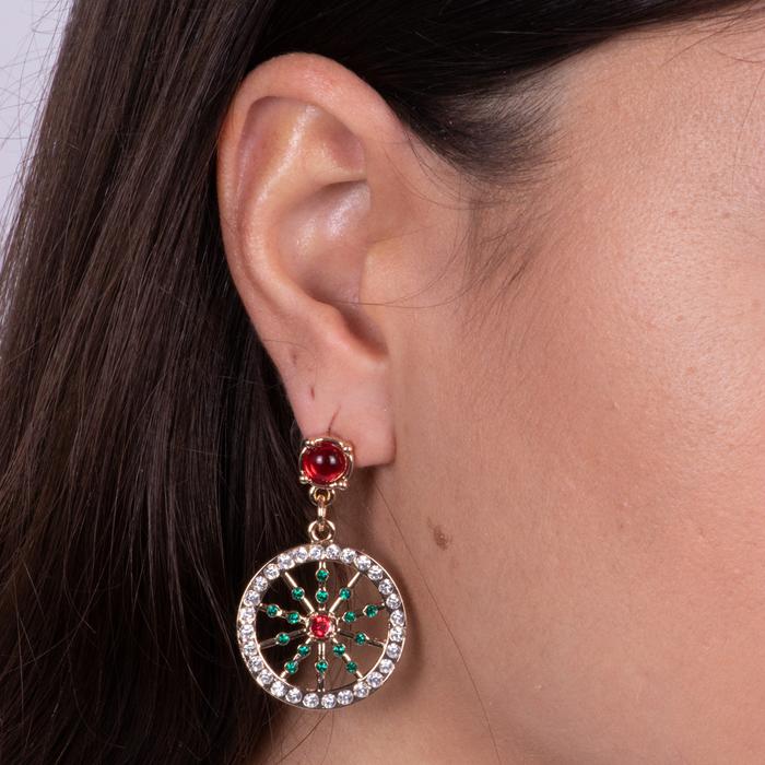 Boucles d'oreilles en métal avec roue et cristaux colorés