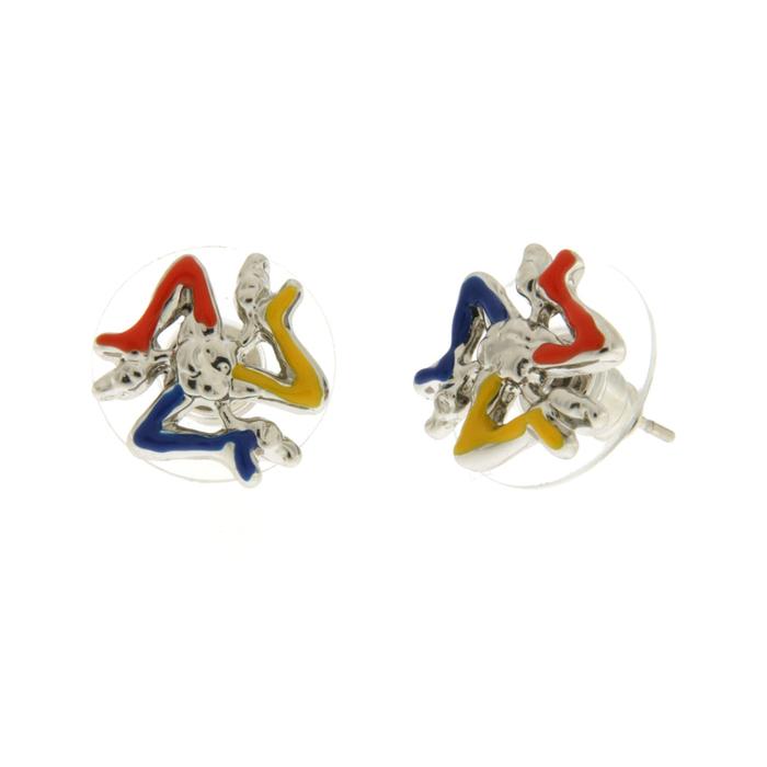 Boucles d'oreilles en métal avec trinacria sur le lobe