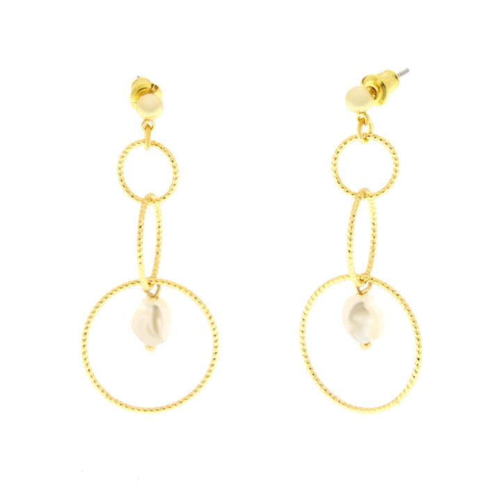 Boucles d'oreilles créoles en métal avec perle synthétique