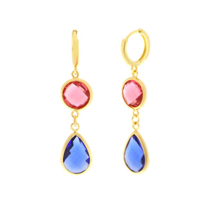 Orecchini in Metallo a goccia blu e cristallo rosso