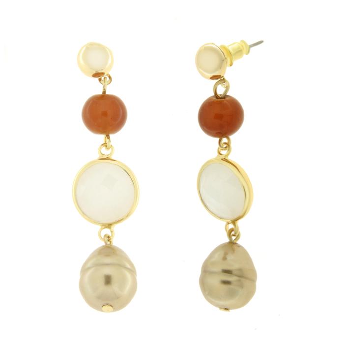 Boucles d'oreilles en métal avec pendentif perle et cristal