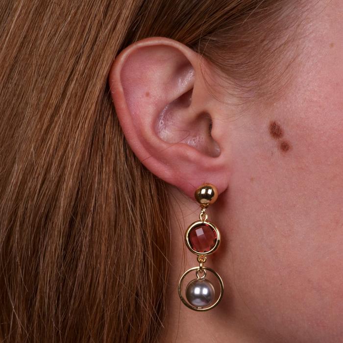 Boucles d'oreilles en métal et cristal marron avec pendentifs créoles et perles