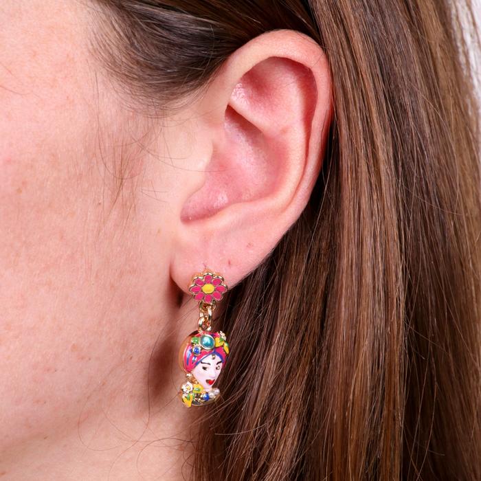 Orecchini in Metallo con Testa di Moro rosa e fiore