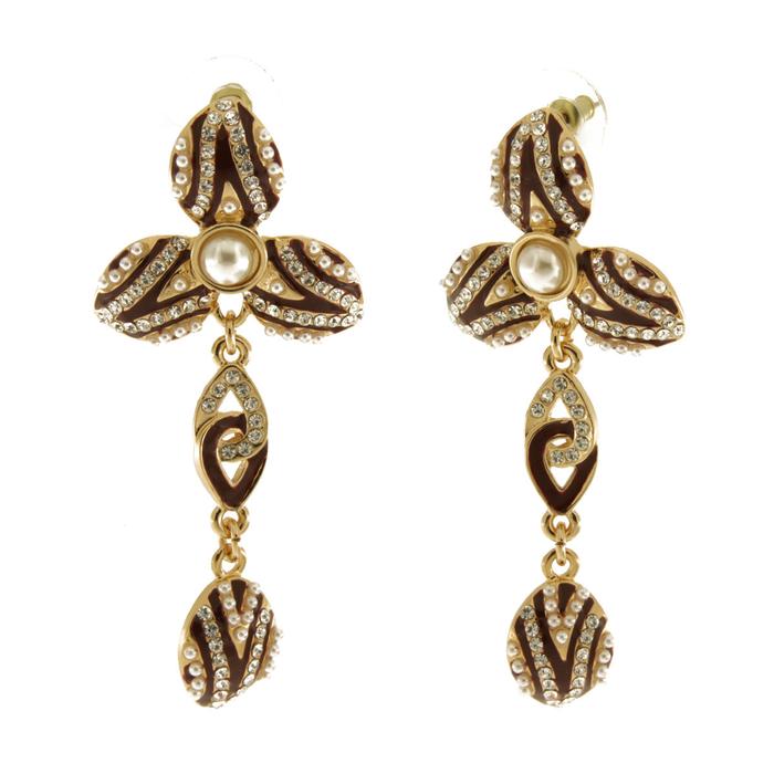 Orecchini in Metallo con fiore pendente nero e bianco