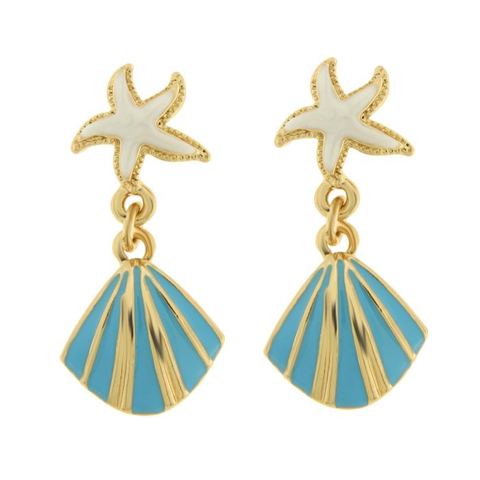 Orecchini in Metallo con conchiglia turchese e stella marina bianca a lobo