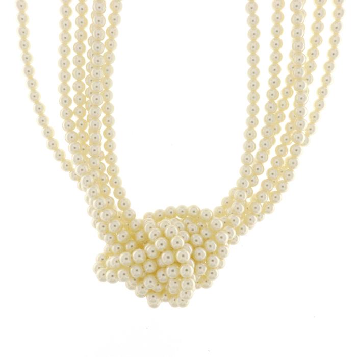 Collier multi-rangs en métal avec perles et nœud central