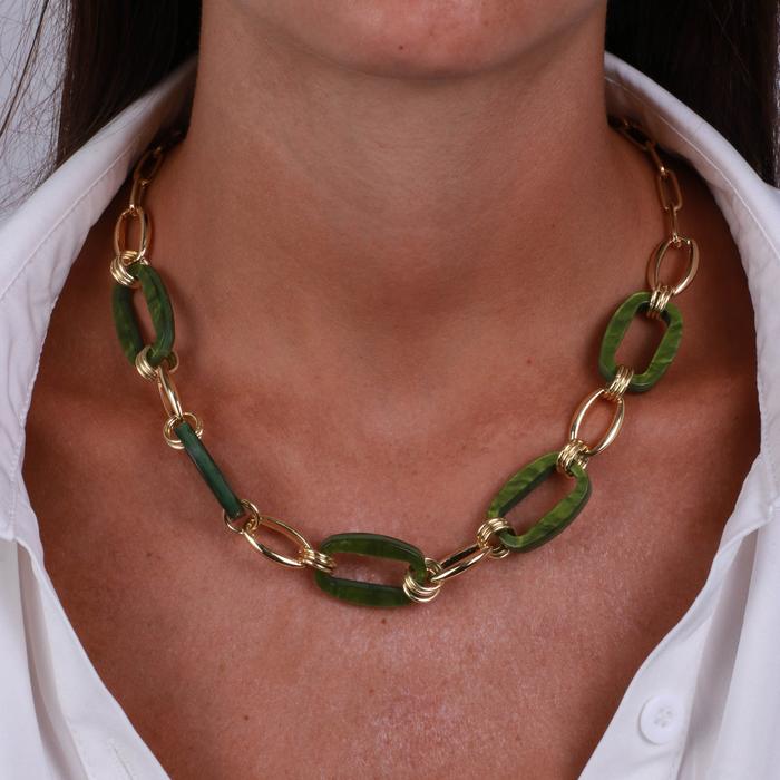 Collier en métal à chaîne rectangulaire verte