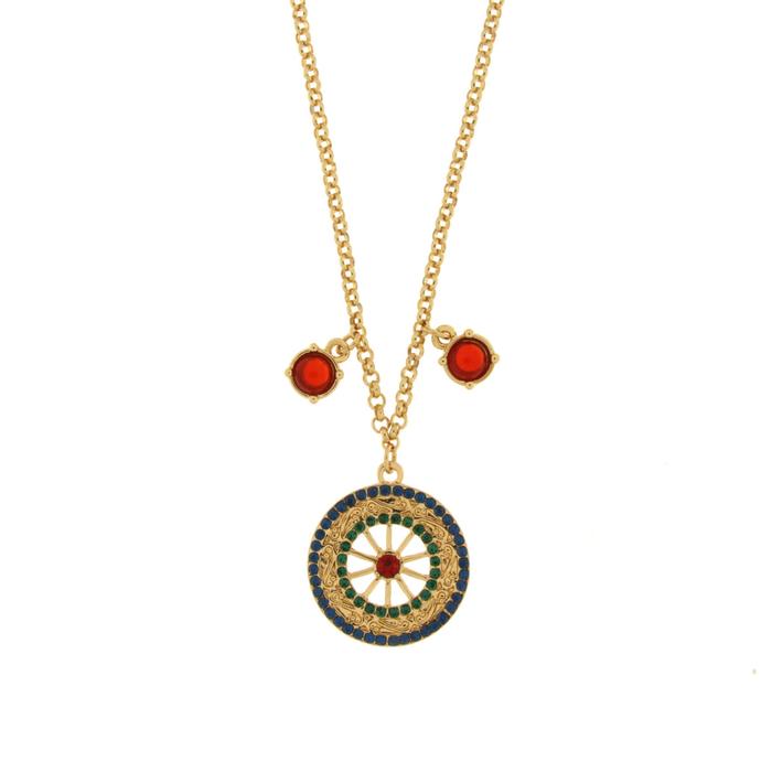 Collana in Metallo con ruota impreziosita da pietre colorati