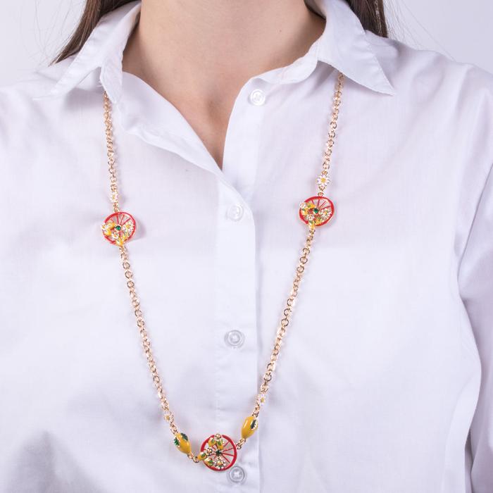 Collana in Metallo con ruota rossa impreziosita da limoni e fiori