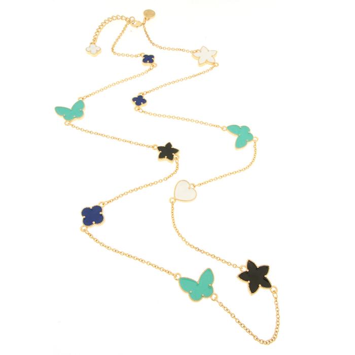 Collier en métal avec papillons et fleurs vert aqua