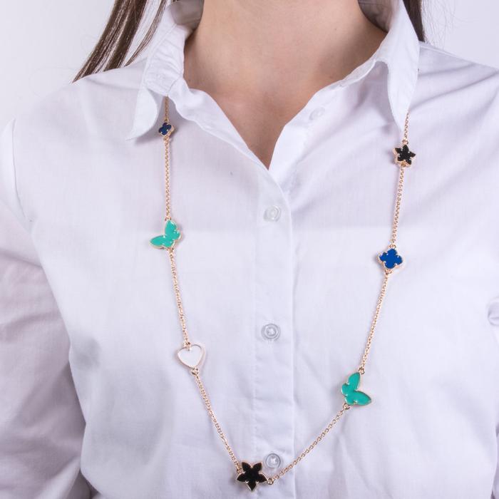 Collier en métal avec papillons et fleurs vert aqua
