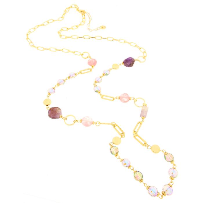 Collana in Metallo con cristalli viola e rosa
