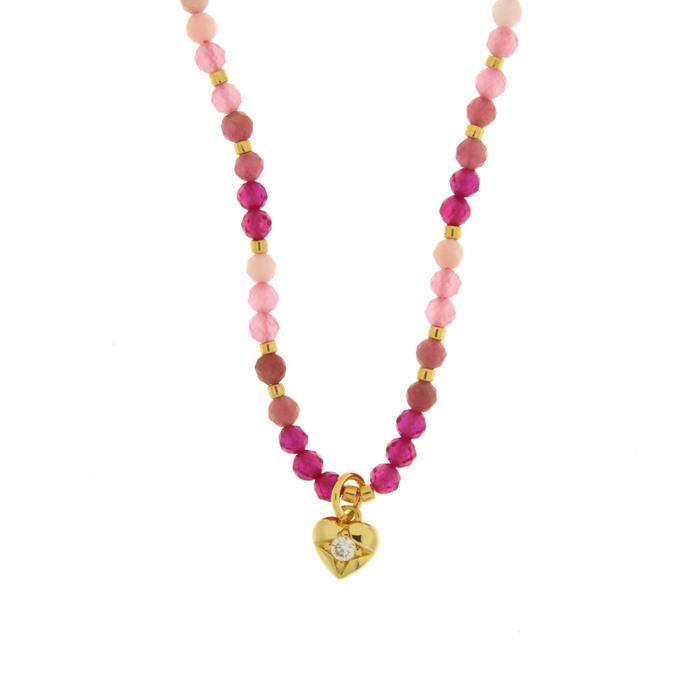 Collana in Metallo con pietre rosa e piccolo cuore