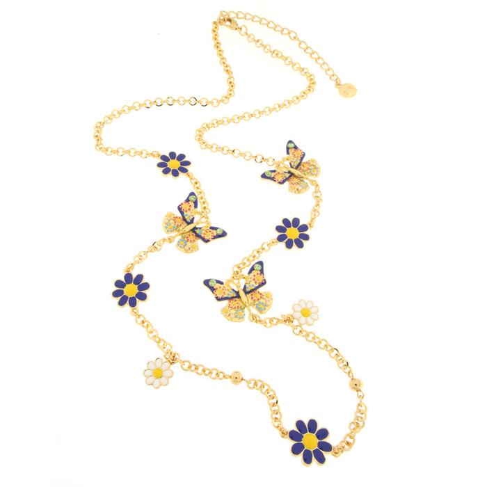 Collana in Metallo con farfalle e fiori blu e bianchi