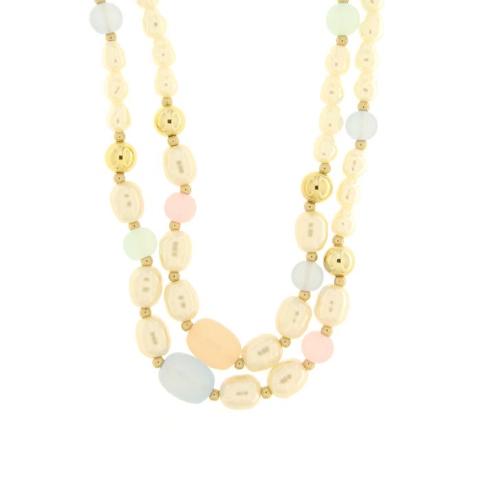 Collier en métal avec perles multicolores allongées