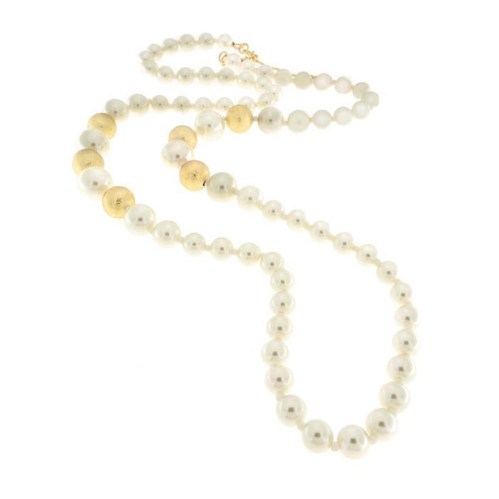 Collana in Metallo con perle biache e oro