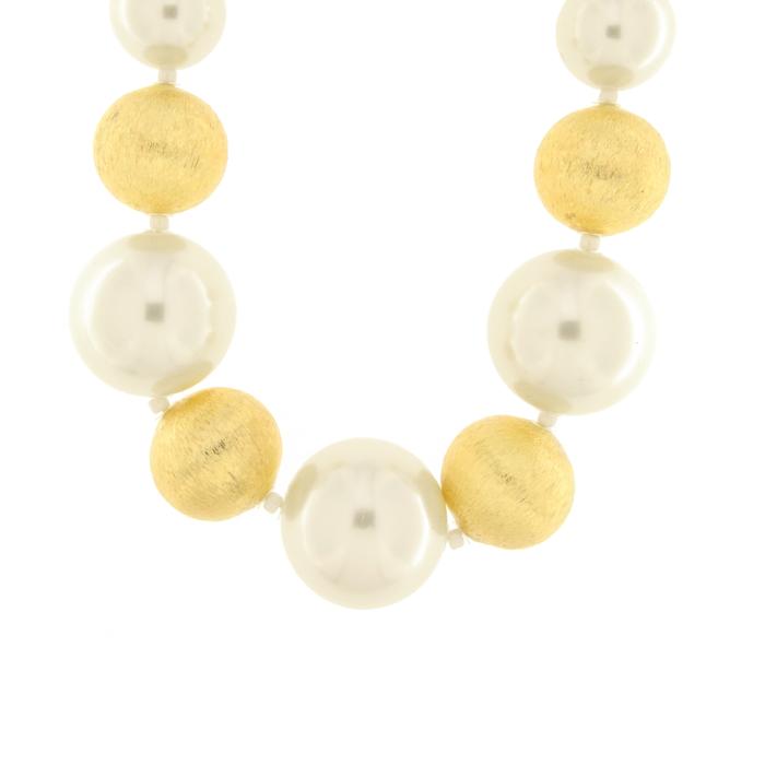 Collana in Metallo con perle grrandi bianche e oro