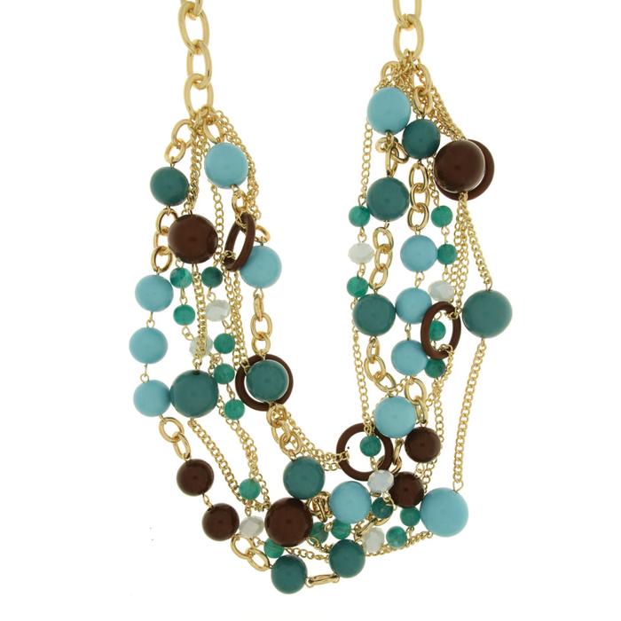 Collana in Metallo multifilo con pietre turchesi