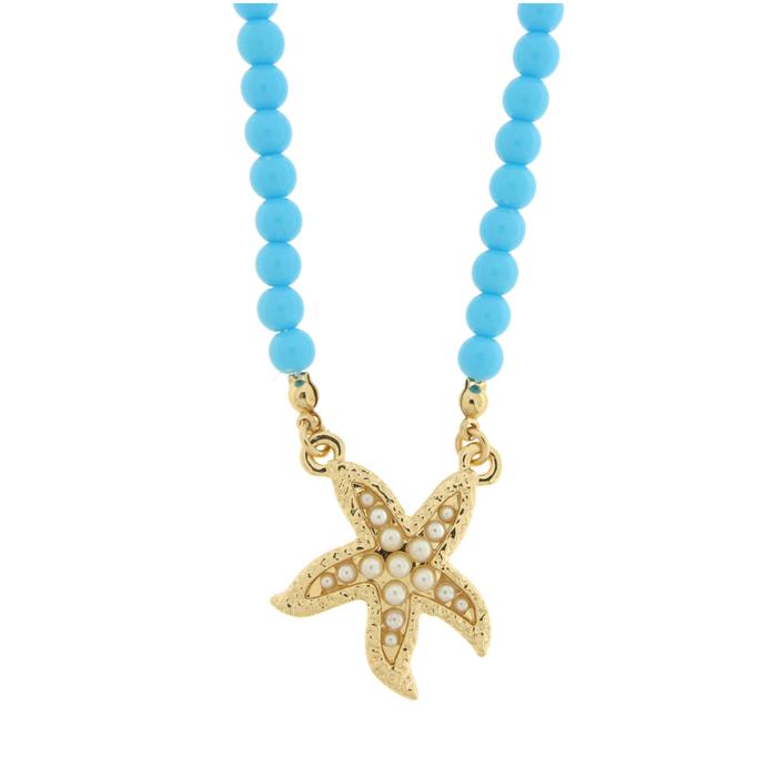 Collana in Metallo sfere turchesi con stella marina bianca