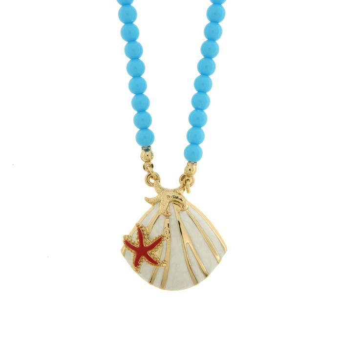 Collana in Metallo sfere turchesi con conchiglia bianca