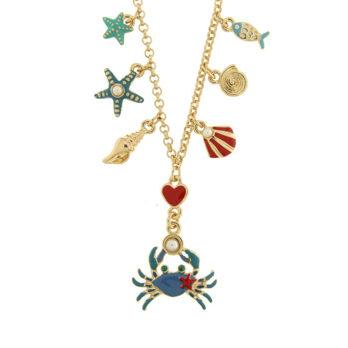 Collana in Metallo con granchio, stelle marine, pesciolino e conchiglie
