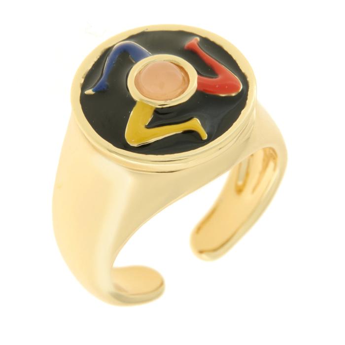Anello in Metallo rotondo con Trinacria nero