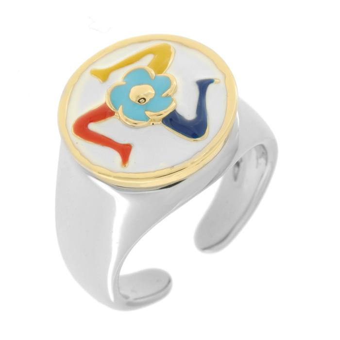 Anello in Metallo rotondo con Trinacria con fiore